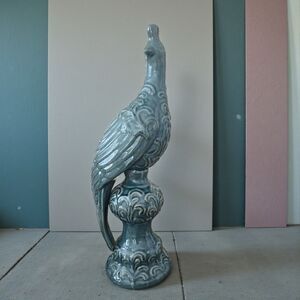 Large 20" Blue Ceramic Bird Figurine Art Pottery Mid Century Style Decor